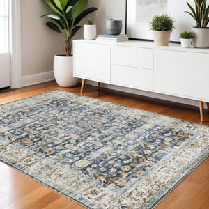 HomeRoots 4' Blue and Ivory Oriental Area Rug - Timeless Elegance with Non-Skid Backing for Busy Homes 4' X 6' 510383