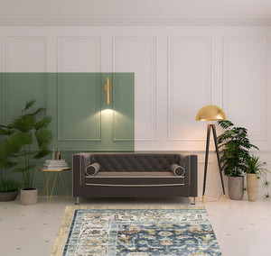 Homeroots 5' X 7' Blue Gold Rust Ivory And Olive Oriental Printed Stain Resistant Non Skid Area Rug Blue,Gold Polyester 510384