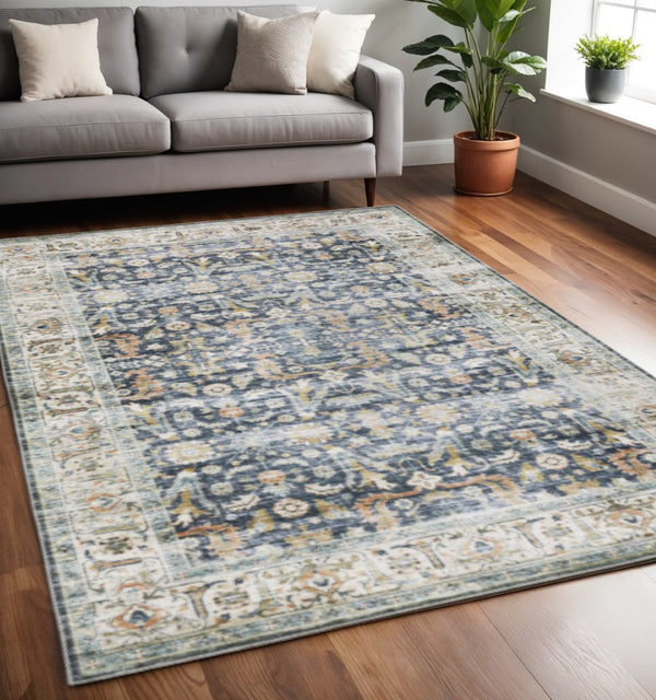 HomeRoots 4' Blue and Ivory Oriental Area Rug - Timeless Elegance with Non-Skid Backing for Busy Homes 5' X 7' 510384