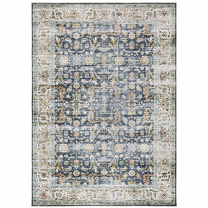 Homeroots 7' X 10' Blue And Ivory Oriental Non Skid Area Rug Blue,Gold Polyester 510385