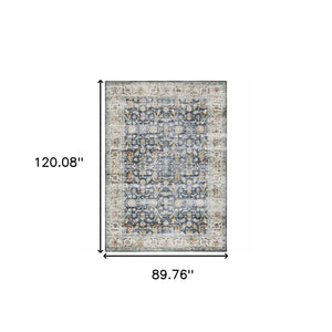 Homeroots 7' X 10' Blue And Ivory Oriental Non Skid Area Rug Blue,Gold Polyester 510385