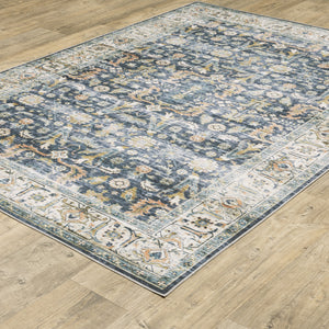Homeroots 7' X 10' Blue And Ivory Oriental Non Skid Area Rug Blue,Gold Polyester 510385