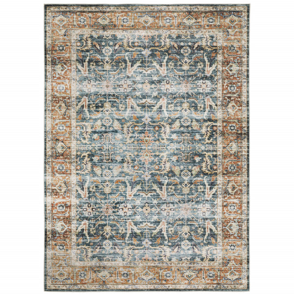 Homeroots 4' X 6' Blue And Beige Oriental Non Skid Area Rug Blue,Rust Polyester 510388