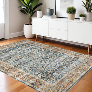 HomeRoots 4' Blue and Ivory Oriental Area Rug - Timeless Elegance with Non-Skid Backing for Busy Homes 4' X 6' 510388