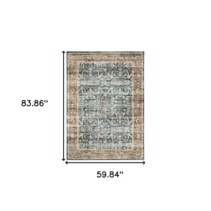 HomeRoots 4' Blue and Ivory Oriental Area Rug - Timeless Elegance with Non-Skid Backing for Busy Homes 5' X 7' 510389