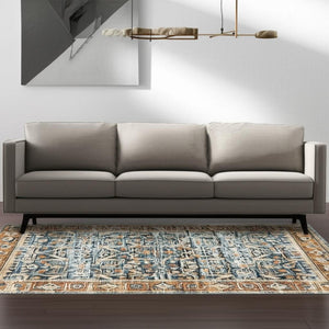HomeRoots 4' Blue and Ivory Oriental Area Rug - Timeless Elegance with Non-Skid Backing for Busy Homes 5' X 7' 510389