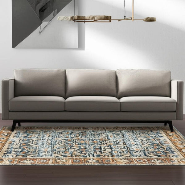 HomeRoots 4' Blue and Ivory Oriental Area Rug - Timeless Elegance with Non-Skid Backing for Busy Homes 5' X 7' 510389