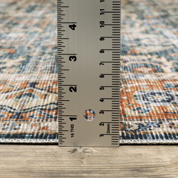Homeroots 5' X 7' Blue Rust Gold And Olive Oriental Printed Stain Resistant Non Skid Area Rug Blue,Rust Polyester 510389