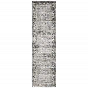Homeroots 2' X 8' Charcoal Grey Salmon And Ivory Oriental Printed Stain Resistant Non Skid Runner Rug Charcoal,Grey Polyester 510392