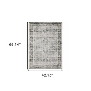 Homeroots 4' X 6' Gray And Ivory Oriental Non Skid Area Rug Charcoal,Grey Polyester 510393