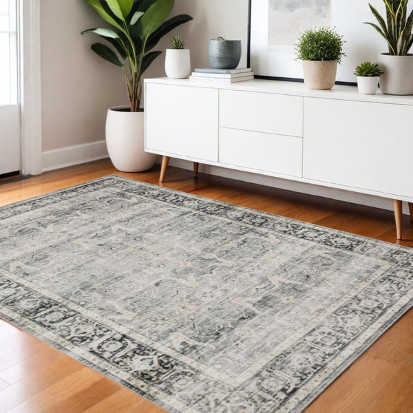 HomeRoots 4' Blue and Ivory Oriental Area Rug - Timeless Elegance with Non-Skid Backing for Busy Homes 4' X 6' 510393