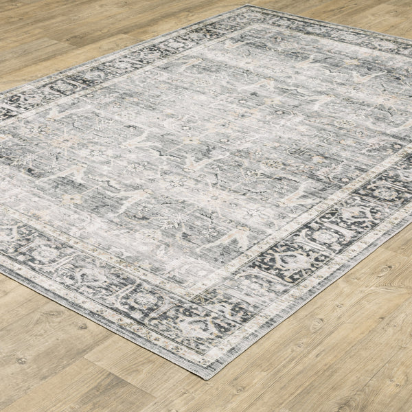 Homeroots 4' X 6' Gray And Ivory Oriental Non Skid Area Rug Charcoal,Grey Polyester 510393