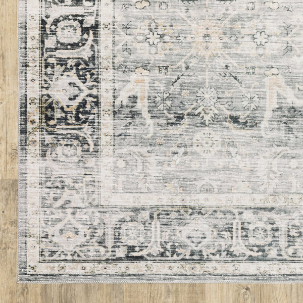Homeroots 4' X 6' Gray And Ivory Oriental Non Skid Area Rug Charcoal,Grey Polyester 510393