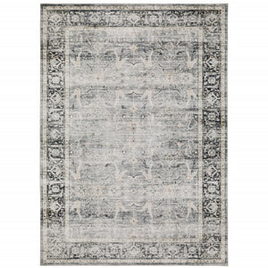 Homeroots 5' X 7' Charcoal Grey Salmon And Ivory Oriental Printed Stain Resistant Non Skid Area Rug Charcoal,Grey Polyester 510394