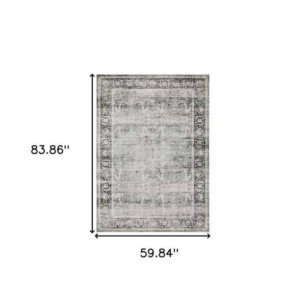 HomeRoots 4' Blue and Ivory Oriental Area Rug - Timeless Elegance with Non-Skid Backing for Busy Homes 5' X 7' 510394