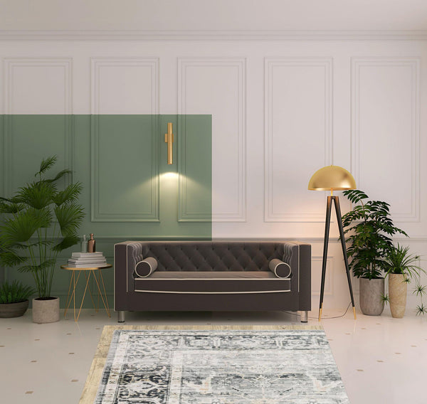 Homeroots 5' X 7' Charcoal Grey Salmon And Ivory Oriental Printed Stain Resistant Non Skid Area Rug Charcoal,Grey Polyester 510394