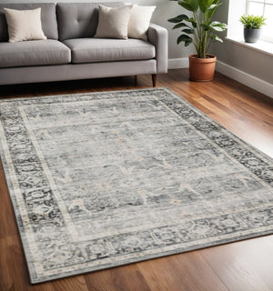 HomeRoots 4' Blue and Ivory Oriental Area Rug - Timeless Elegance with Non-Skid Backing for Busy Homes 5' X 7' 510394
