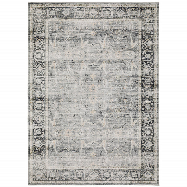Homeroots 7' X 10' Gray And Ivory Oriental Non Skid Area Rug Charcoal,Grey Polyester 510395