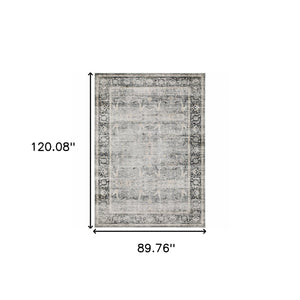 Homeroots 7' X 10' Gray And Ivory Oriental Non Skid Area Rug Charcoal,Grey Polyester 510395