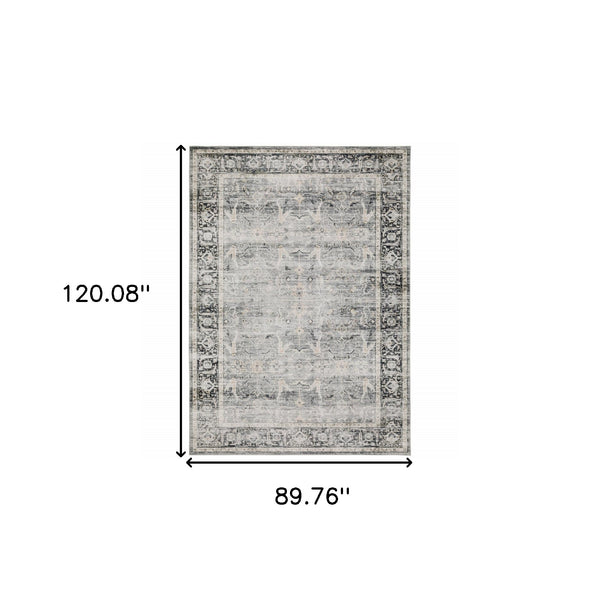 Homeroots 7' X 10' Gray And Ivory Oriental Non Skid Area Rug Charcoal,Grey Polyester 510395