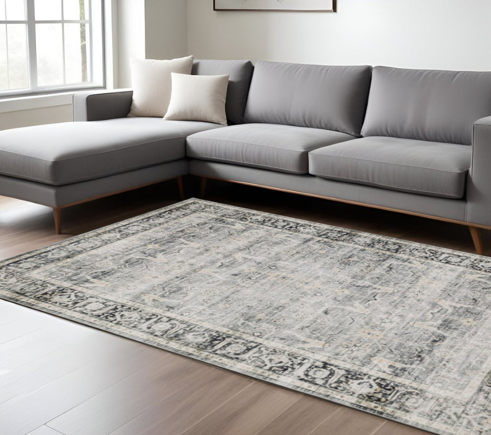 HomeRoots 4' Blue and Ivory Oriental Area Rug - Timeless Elegance with Non-Skid Backing for Busy Homes 7' X 10' 510395