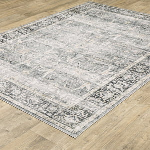 Homeroots 7' X 10' Gray And Ivory Oriental Non Skid Area Rug Charcoal,Grey Polyester 510395