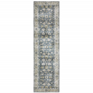 Homeroots 8' Blue And Ivory Oriental Printed Non Skid Runner Rug Blue,Gold Polyester 510397