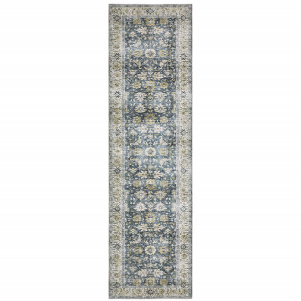 Homeroots 8' Blue And Ivory Oriental Printed Non Skid Runner Rug Blue,Gold Polyester 510397