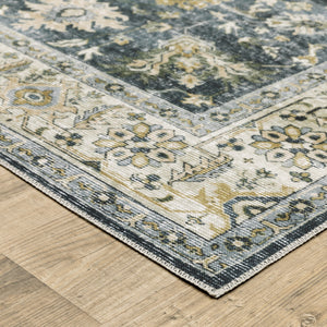 Homeroots 8' Blue And Ivory Oriental Printed Non Skid Runner Rug Blue,Gold Polyester 510397