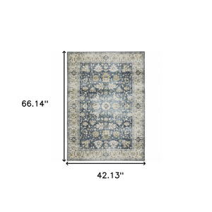 Homeroots 4' X 6' Blue And Ivory Oriental Non Skid Area Rug Blue,Gold Polyester 510398