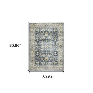 HomeRoots 4' Blue and Ivory Oriental Area Rug with Non-Skid Backing – Durable, Stylish, and Easy to Maintain 5' X 7' 510399