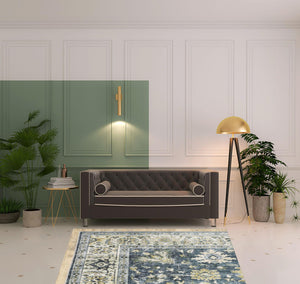 Homeroots 5' X 7' Blue Gold Green And Ivory Oriental Printed Stain Resistant Non Skid Area Rug Blue,Gold Polyester 510399