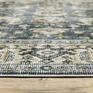 Homeroots 5' X 7' Blue Gold Green And Ivory Oriental Printed Stain Resistant Non Skid Area Rug Blue,Gold Polyester 510399