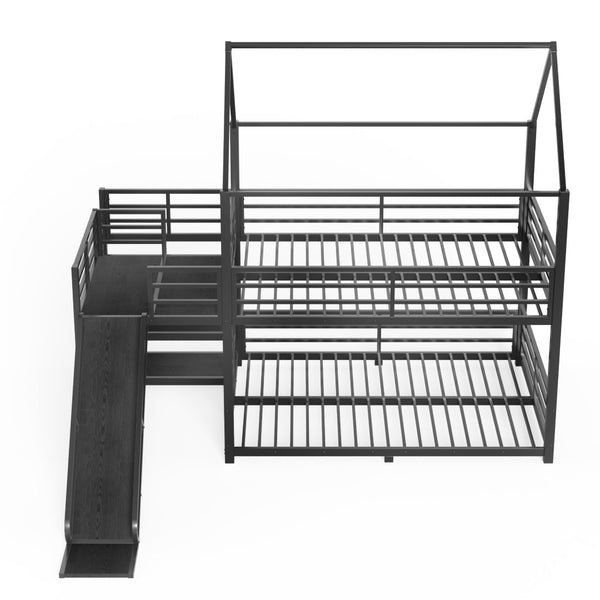 English Elm Twin House Bunk Bed with Slide Storage Stairs and Safety Rails for Kids Rooms W1580S00649