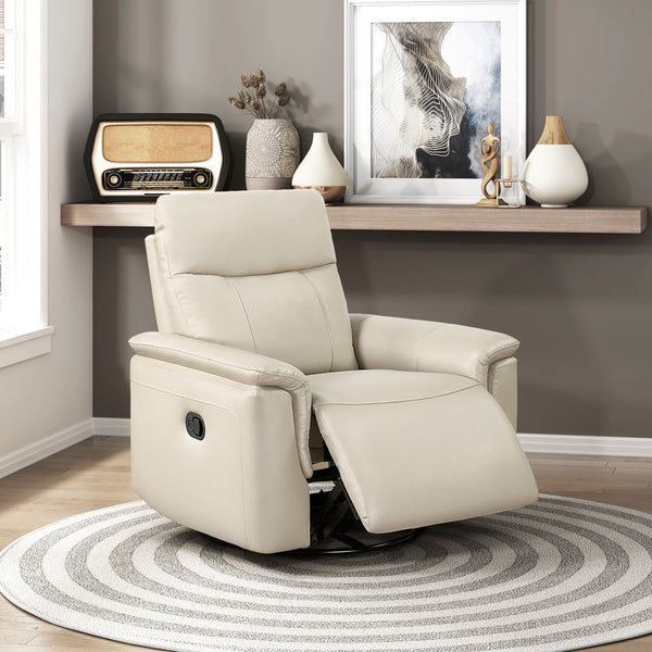 English Elm Luxury Premium Leather Recliner with 360° Swivel, Gentle Glide, High-Density Foam & Pocket Coils taupe 36 L x 30.5 W x 26 H B011P395827