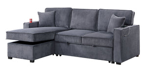 English Elm Convertible Corduroy Sectional Sofa with Reversible Chaise, Hidden Storage, USB Port & Pull-Out Bed Dark Gray 60 L x 30 W x 19 H B011S01243