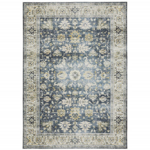 Homeroots 7' X 10' Blue And Ivory Oriental Non Skid Area Rug Blue,Gold Polyester 510400