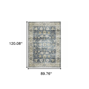 Homeroots 7' X 10' Blue And Ivory Oriental Non Skid Area Rug Blue,Gold Polyester 510400