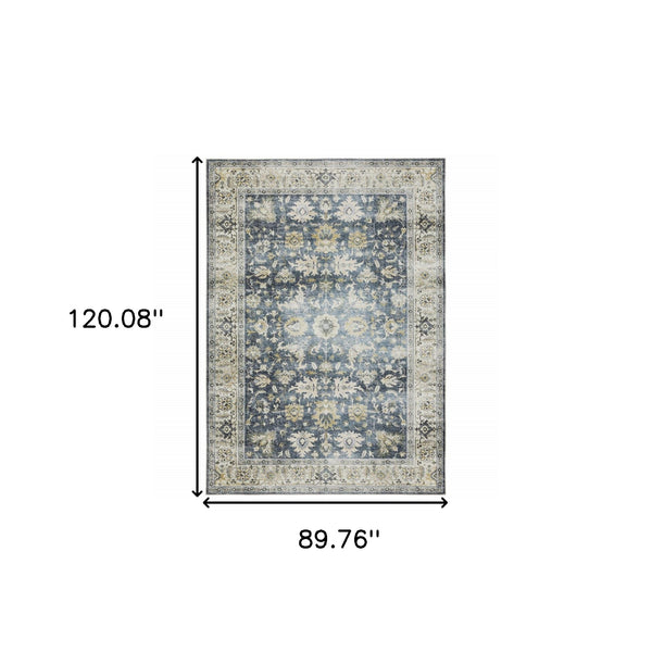 Homeroots 7' X 10' Blue And Ivory Oriental Non Skid Area Rug Blue,Gold Polyester 510400