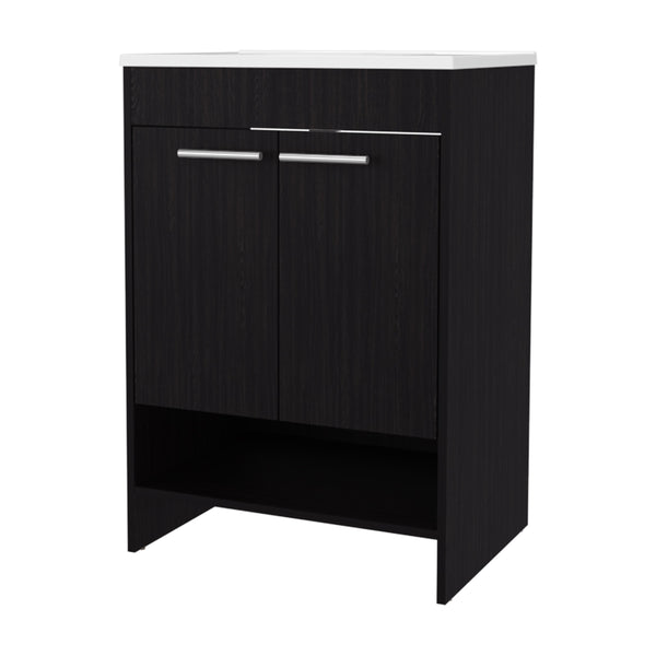 English Elm Shell Space-Saving Bathroom Vanity with Soft-Close Doors and Open Shelf, Scratch-Resistant Finish Wenge 37 L x 23 W x 13 H B128P314798