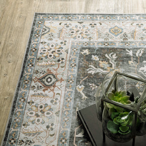 Homeroots 8' Charcoal Oriental Printed Non Skid Runner Rug Charcoal,Gold Polyester 510402