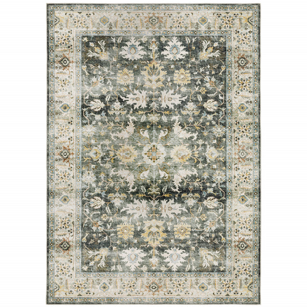 Homeroots 4' X 6' Gray And Ivory Oriental Non Skid Area Rug Charcoal,Gold Polyester 510403