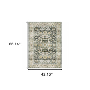 Homeroots 4' X 6' Gray And Ivory Oriental Non Skid Area Rug Charcoal,Gold Polyester 510403