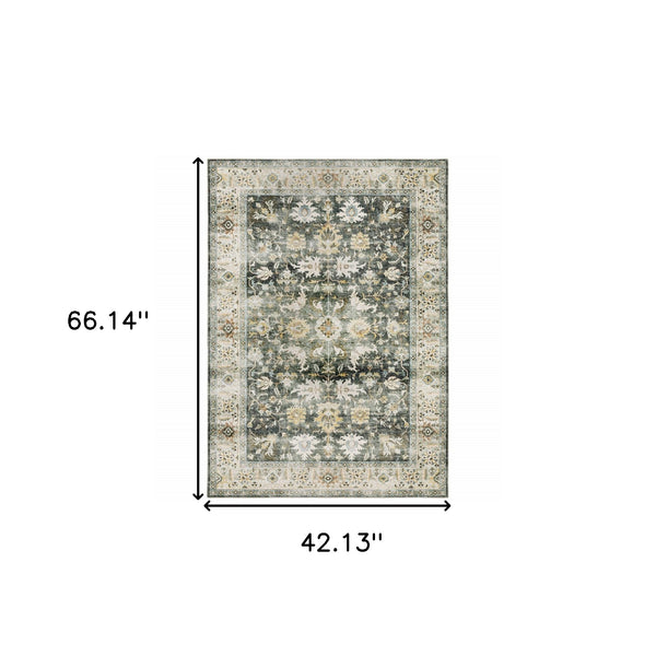 Homeroots 4' X 6' Gray And Ivory Oriental Non Skid Area Rug Charcoal,Gold Polyester 510403