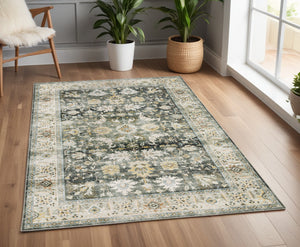 Homeroots 4' X 6' Gray And Ivory Oriental Non Skid Area Rug Charcoal,Gold Polyester 510403