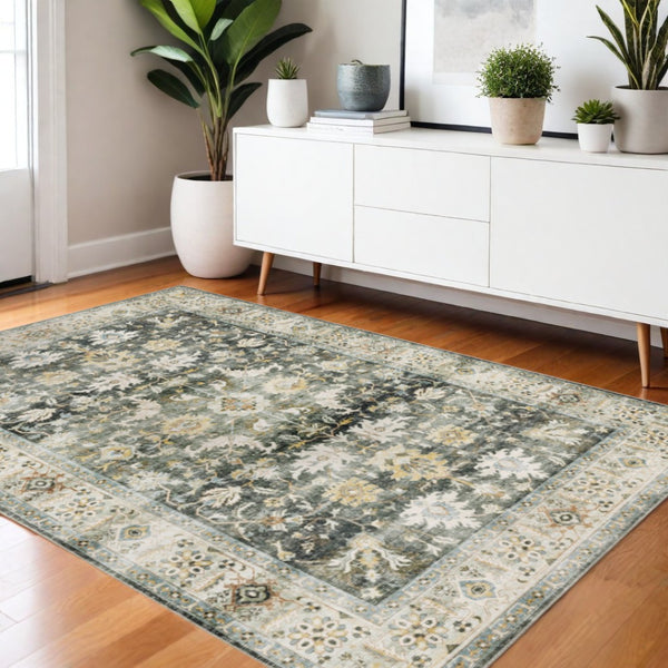 HomeRoots 4' Blue and Ivory Oriental Area Rug with Non-Skid Backing – Durable, Stylish, and Easy to Maintain 4' X 6' 510403