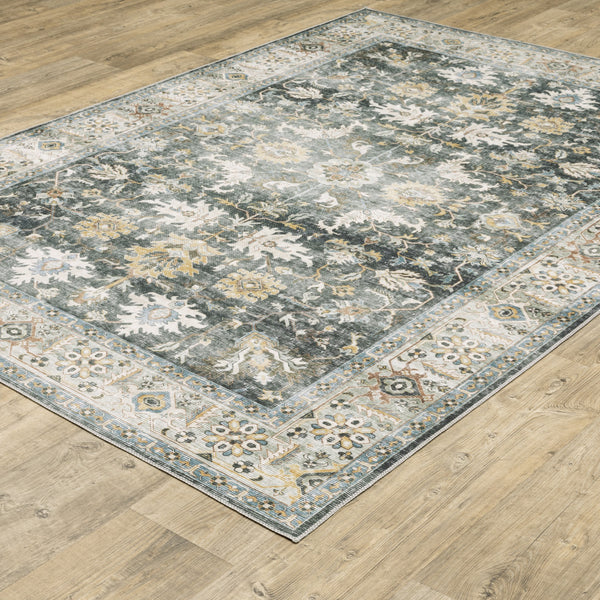 Homeroots 4' X 6' Gray And Ivory Oriental Non Skid Area Rug Charcoal,Gold Polyester 510403