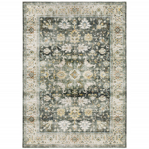 Homeroots 5' X 7' Grey Charcoal Gold Brown Ivory Pale Sage And Light Blue Oriental Printed Stain Resistant Non Skid Area Rug Charcoal,Gold Polyester 510404