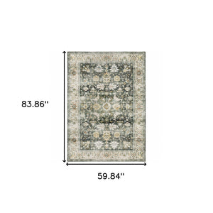 HomeRoots 4' Blue and Ivory Oriental Area Rug with Non-Skid Backing – Durable, Stylish, and Easy to Maintain 5' X 7' 510404