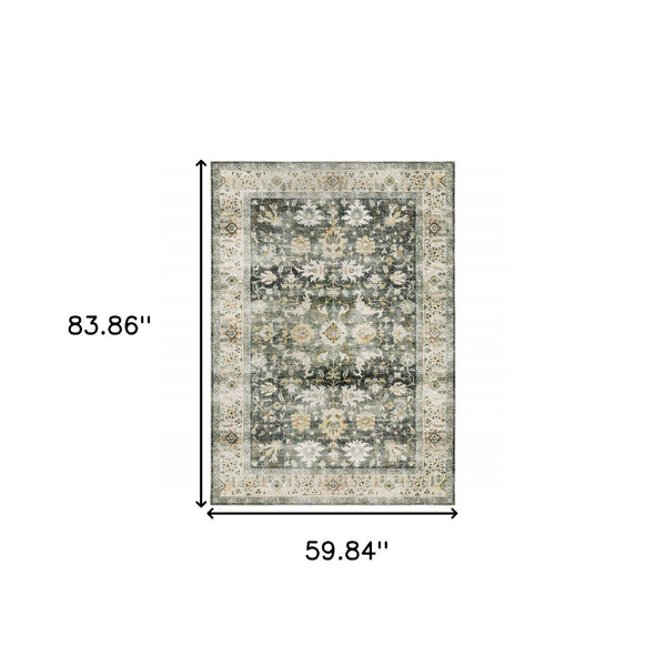 HomeRoots 4' Blue and Ivory Oriental Area Rug with Non-Skid Backing – Durable, Stylish, and Easy to Maintain 5' X 7' 510404